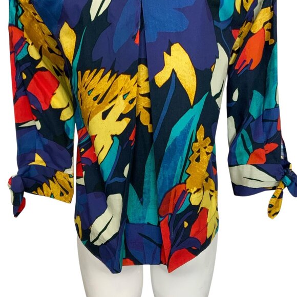 Uterque Bows And Coloured Brushstroke Print Blouse S 26 Tie Front - Picture 13 of 15